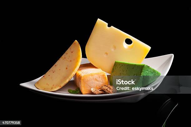 Culinary Cheese Variation Stock Photo - Download Image Now - 2015, Appetizer, Black Background