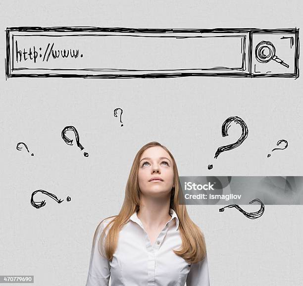 Lady Is Trying To Find Some Answers In The Internet Stock Photo - Download Image Now