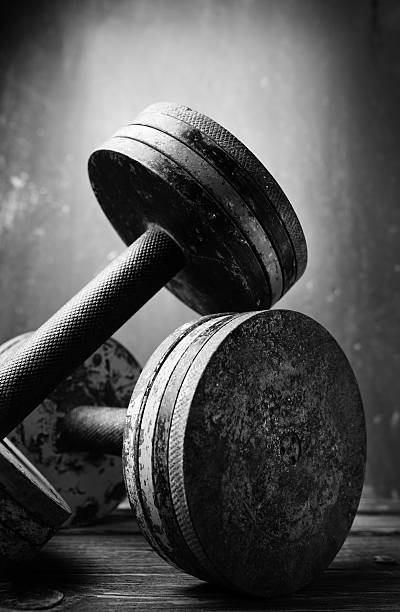 istock Old  dumbbells, black and white photo 470782610