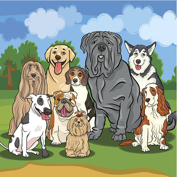 purebred hund cartoon illustration - dog malamute sled dog bulldog stock-grafiken, -clipart, -cartoons und -symbole
