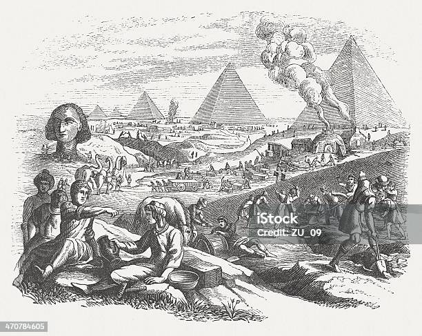 Pyramid Construction In Ancient Egypt Wood Engraving Published In 1864-vektorgrafik och fler bilder på Pyramid