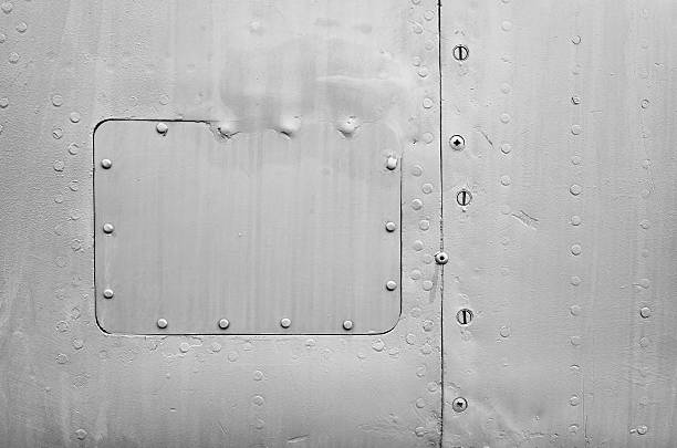 close-up de alumínio pintado cinzento aeronaves folha de metal textura de fundo - old airplane macro horizontal imagens e fotografias de stock