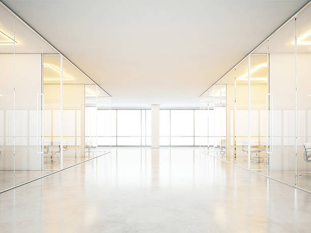 istock Office interior with white furniture. 3D rendering. 470785238