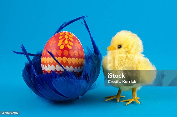 Easteregg In Blue Federn Nest Mit Kükenmotiv Stockfoto und mehr Bilder von Blau - Blau, Bunt - Farbton, Dekoration