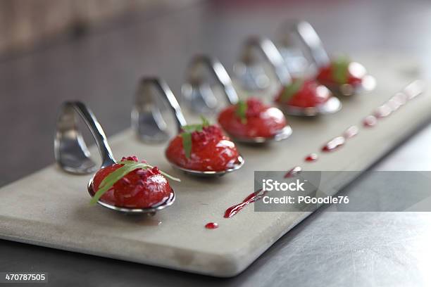 Strawberry Soup Spoons Stock Photo - Download Image Now - Buffet, Canape, Candy