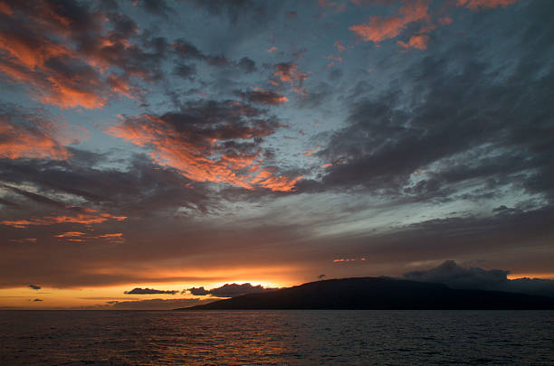 Dramatic sunset from Maui, Hawaii. stock photo