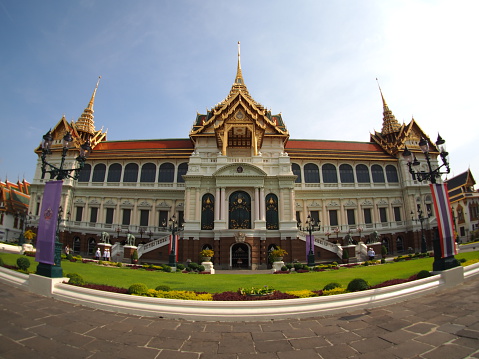 Chakri Maha Prasat Hall in Grand Palace, Bangkok, Thailand. take by fisheye lens
