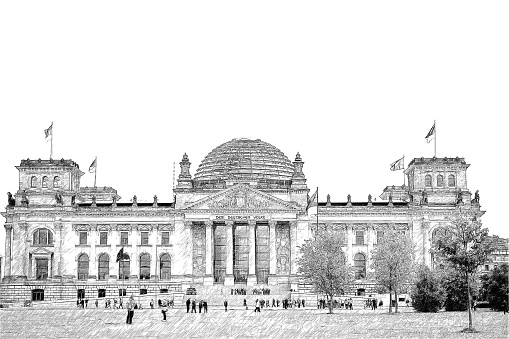 illustration. facade of the national german parliament, Berlin, façade of the Reichstag, seat of the German Bundestag