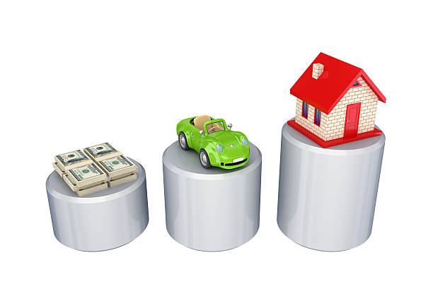 istock Graphic, dollar packs, green car and small house. 470792231