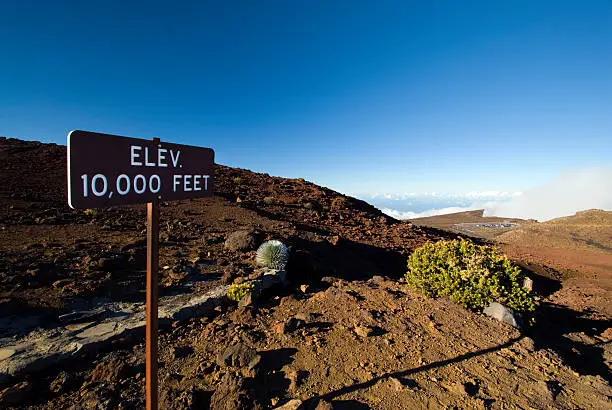Elevation 10,000 ft sign in Haleakala National Park, Maui, Hawaii