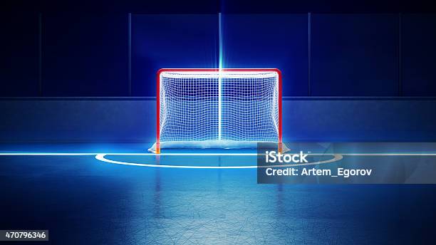 Hockey Ice Rink And Goal Stock Photo - Download Image Now - Hockey, Ice Hockey, Goalie