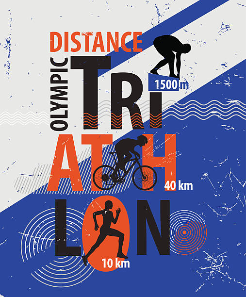 vektor-illustration von einem triathlon mitgemacht.   poster- triathlon höhere komplexität. - triathlet stock-grafiken, -clipart, -cartoons und -symbole