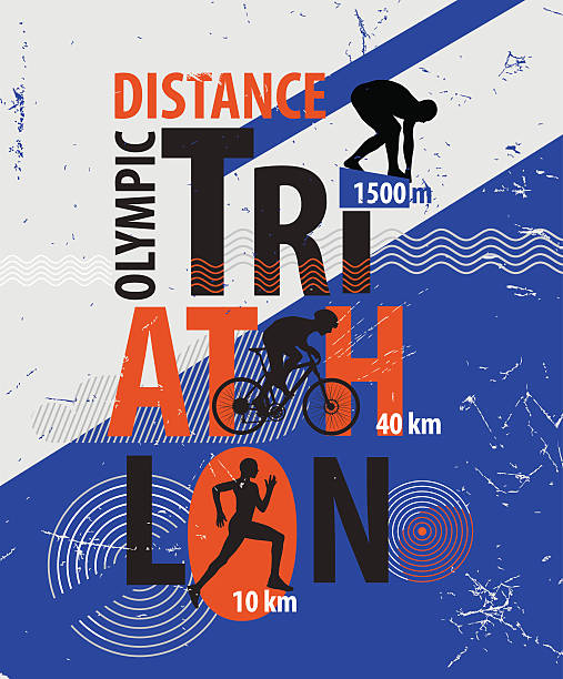 ilustracja wektorowa z triathlon. poster- trójbój zwiększona złożoność. - silhouette swimming action adult stock illustrations