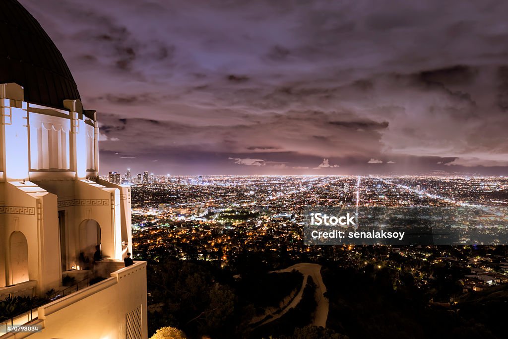LA cityscape and observatory Griffith Park Observatory Stock Photo