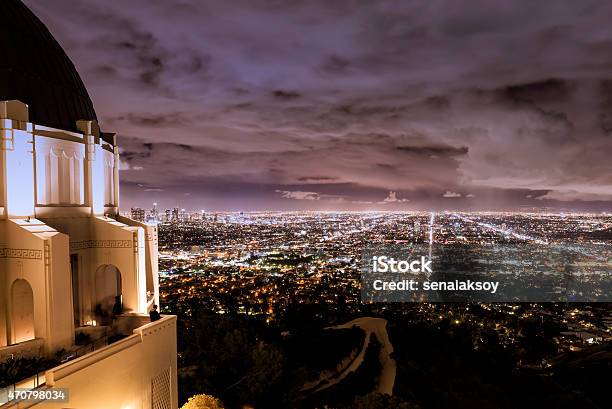 La Cityscape And Observatory Stock Photo - Download Image Now - Griffith Park Observatory, 12 O'Clock, 2015