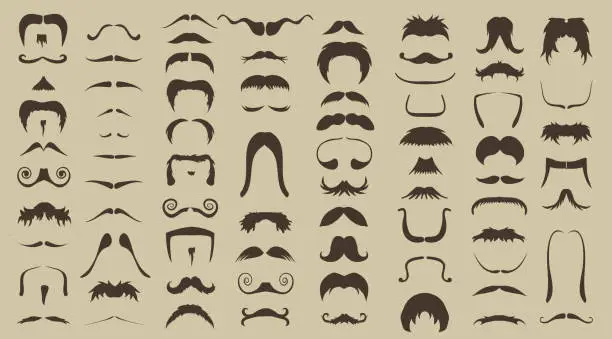 Vector illustration of vector set of mustache in retro style