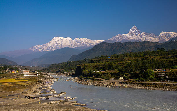 Cauda de peixe Mountain, Annapurna, Himalaias, Nepal - foto de acervo