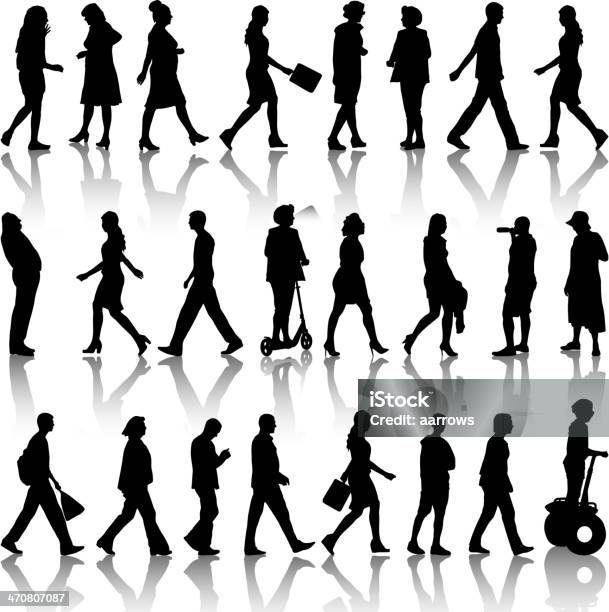 Silhouettes Mans And Womans Stock Illustration - Download Image Now - In Silhouette, Walking, People