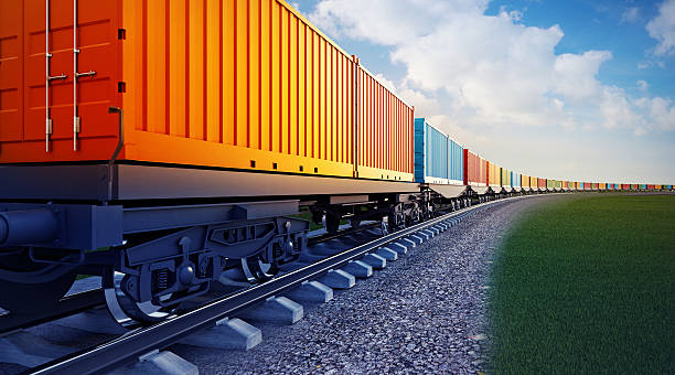 wagon of freight train with containers - goederentrein stockfoto's en -beelden