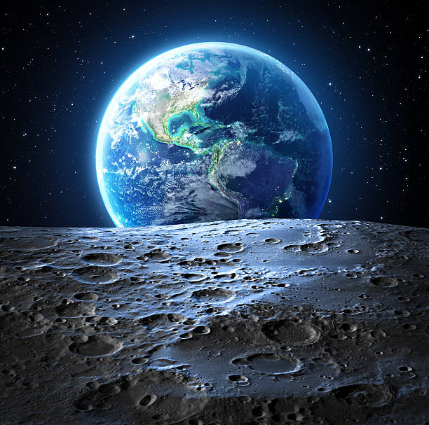 青い地球からの月面-米国 - 月面 ストックフォトと画像