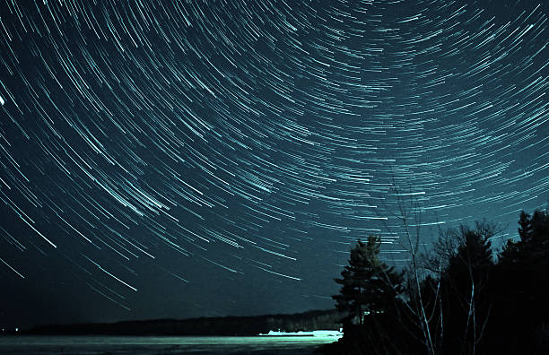 istock Star Trails over Frozen Lake 470816776