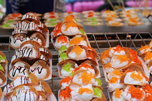 istock close up of thai crispy pancake - cream crepes 470817334