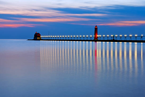 istock Grand Haven Pier Lighthouse at Night 470818486