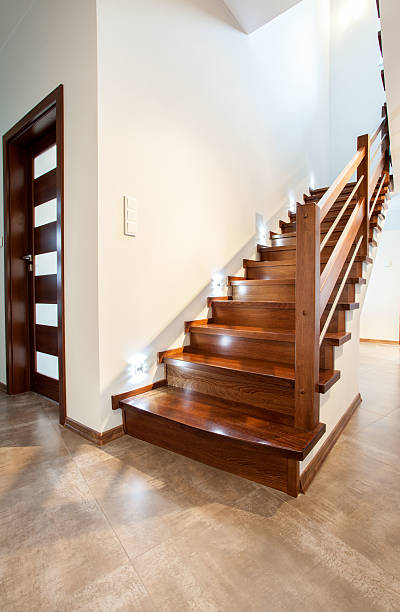 istock Wooden staircase in modern house 470819562