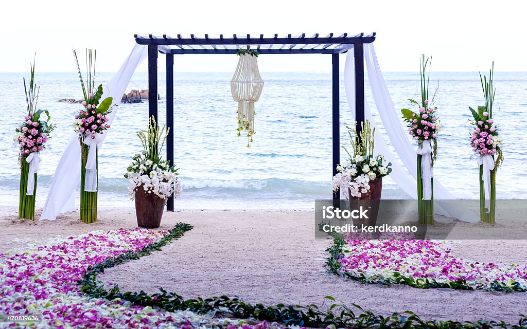 Wedding setting venue on the beach . 2015 Stock Photo