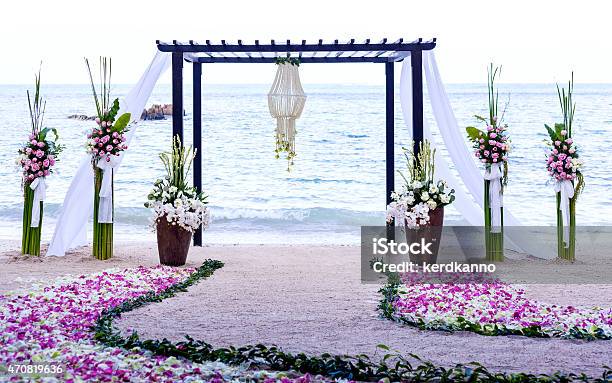 Wedding Setting Venue On The Beach Stock Photo - Download Image Now - 2015, Blue, Celebration