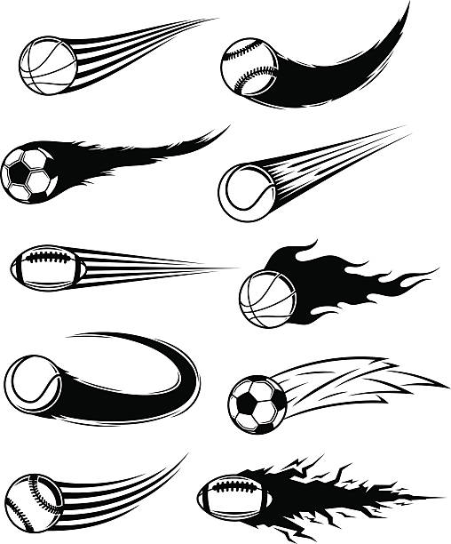 ilustraciones, imágenes clip art, dibujos animados e iconos de stock de vector en blanco y negro flying pelotas con senderos de películas - tennis silhouette vector ball