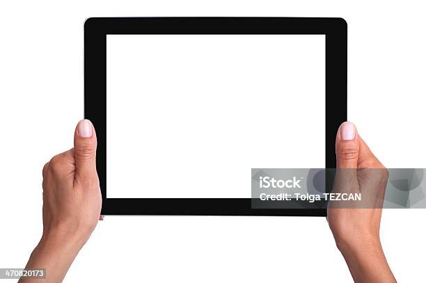 Mão Segurando A Tablet Digital - Fotografias de stock e mais imagens de Tablet digital - Tablet digital, De Mãos Dadas, Branco