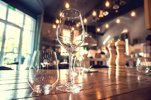 istock Close up picture of empty glasses in restaurant 470822418