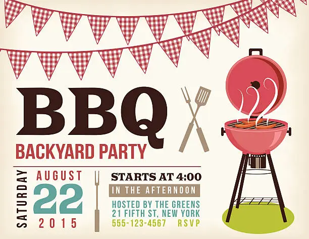 Vector illustration of Retro BBQ Invitation Template With Checkered Flags