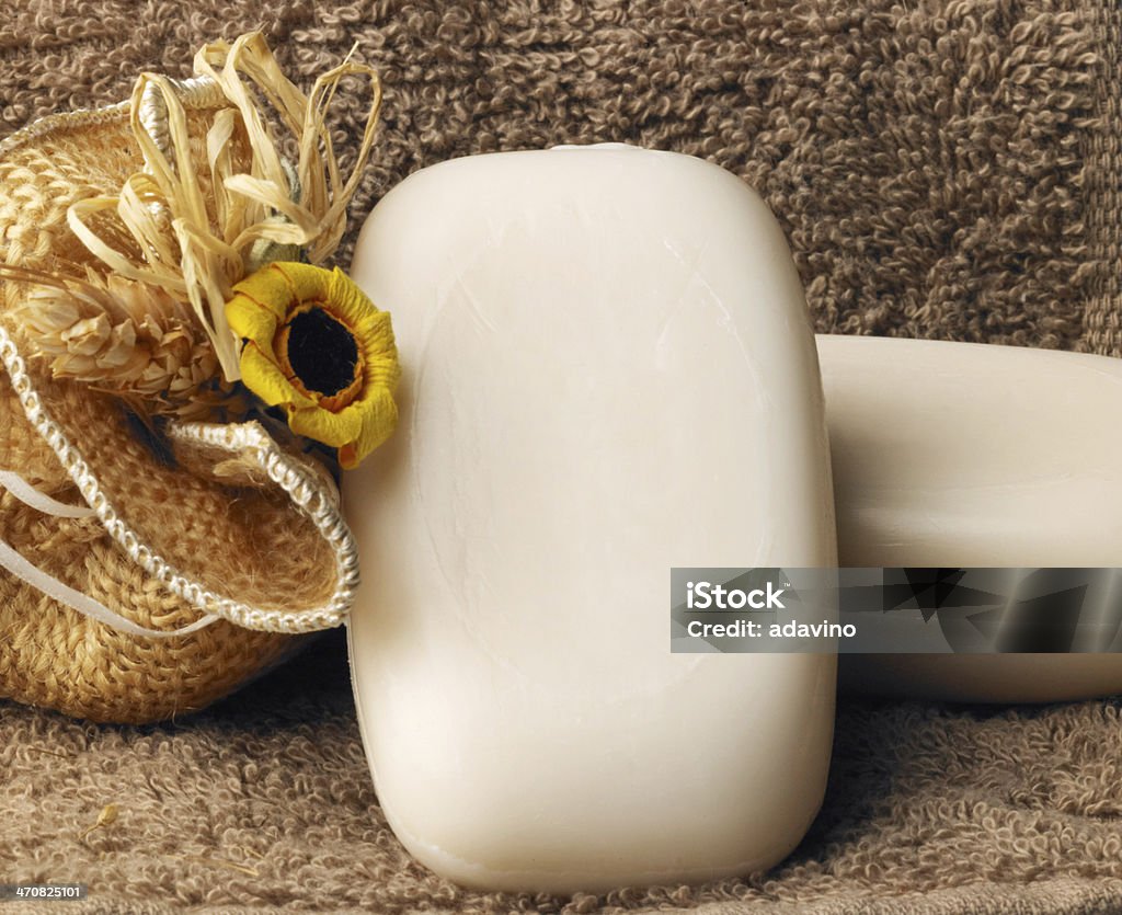 Soap on Towel Studio photo of two soaps with towel background Bar Of Soap Stock Photo