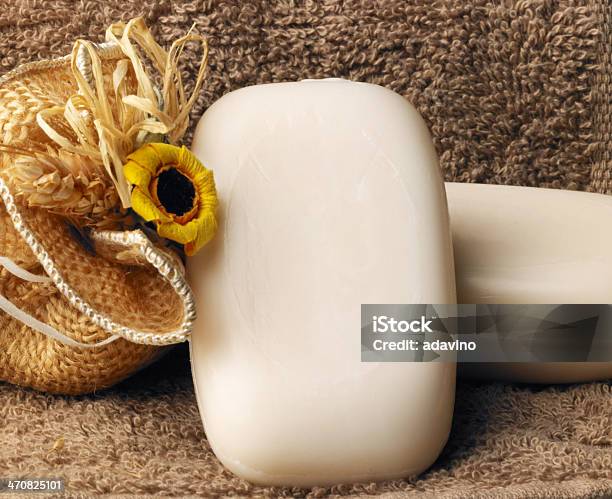 Soap On Towel Stock Photo - Download Image Now - Bar Of Soap, Bathroom, Brown