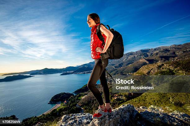 Sports Woman On The Top Of Mountain Stock Photo - Download Image Now - 2015, Activity, Adult