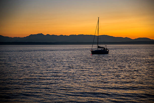 Sailboat at Sunset stock photo