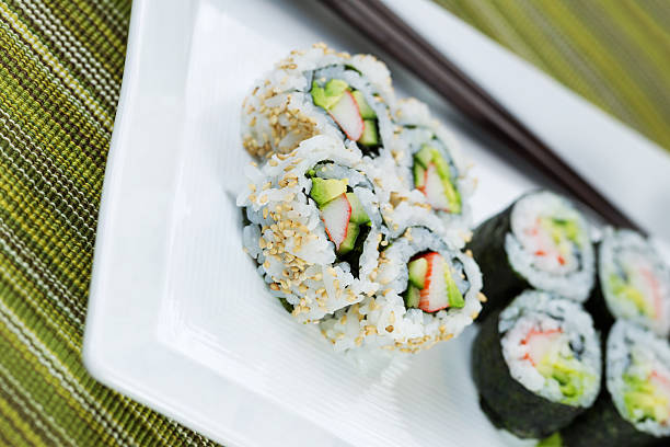 istock Angled shot of Handmade Sushi on serving plate 470826615