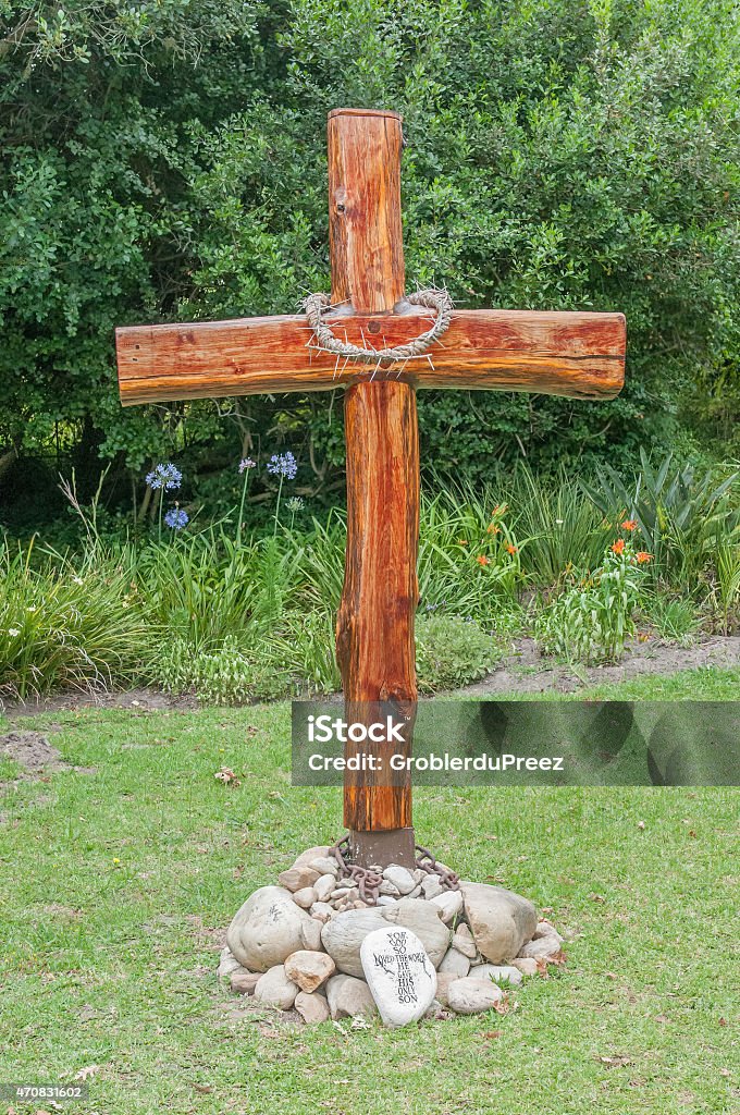 Wooden cross with thorn crown at Belvidere Wooden cross with thorn crown at the historic Belvidere Holy Trinity Church 2015 Stock Photo