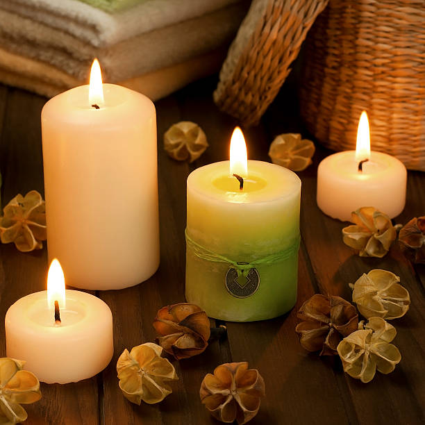 istock Spa candles with dried flowers 470834295