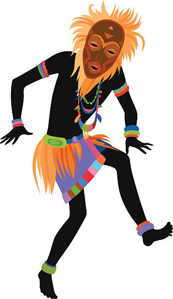 ilustraciones, imágenes clip art, dibujos animados e iconos de stock de baile étnica hombre africano en una máscara - african descent africa african culture pattern