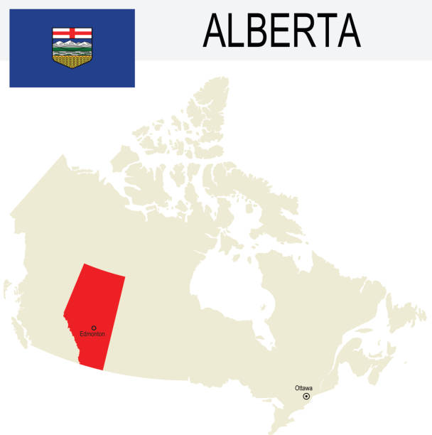 ilustrações de stock, clip art, desenhos animados e ícones de canadá província: alberta mapa e a bandeira - alberta flag canada province