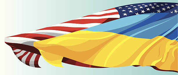 La bandera nacional de los Estados Unidos y de Ucrania - ilustración de arte vectorial