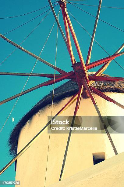 Windmill On Mykonos Island Stock Photo - Download Image Now - 2015, Blue, Building Exterior