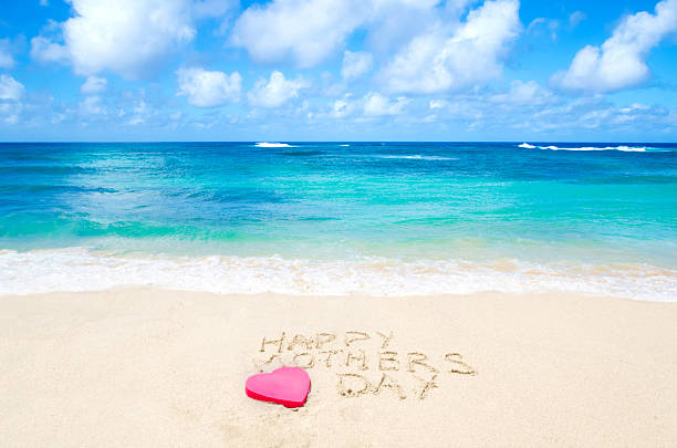 Sign "Happy mothers day" on the beach stock photo