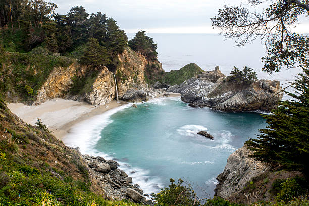 Waterfall Onto a Beach stock photo