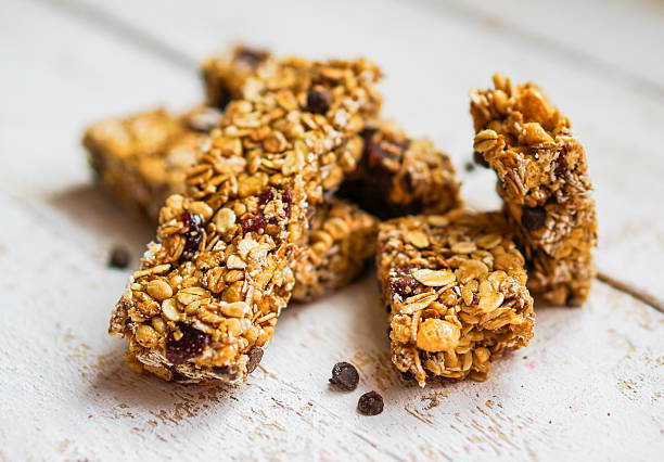 istock Granola bars on wooden background 470852565