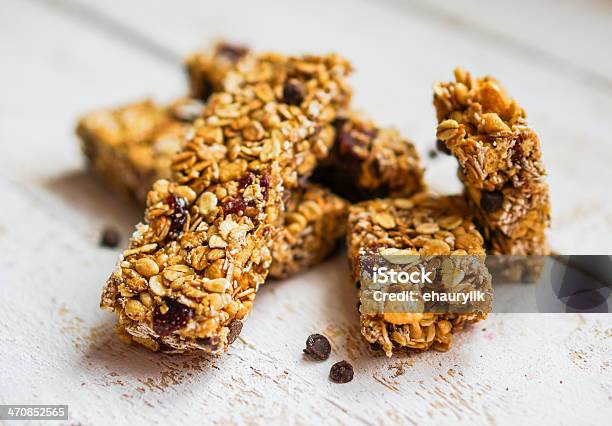 Granola Bars On Wooden Background Stock Photo - Download Image Now - Backgrounds, Blue, Bran