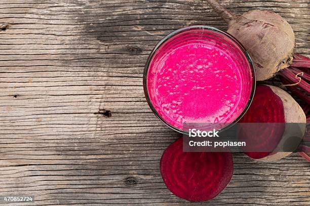 Beetroot Juice On Wooden Background Top View Stock Photo - Download Image Now - Beet, Smoothie, 2015